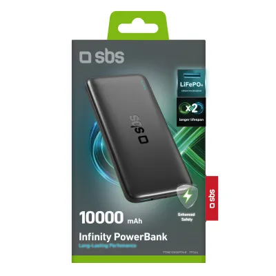 SBS - PowerBank 10000 mAh 10 W, Infinity, LiFePO4, USB-C/USB-A, čierna