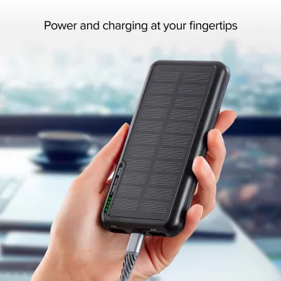 SBS - PowerBank 10000 mAh 10 W, Intelligent Charge, Solar, USB-C/2x USB-A, čierna