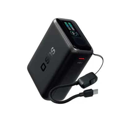 SBS - PowerBank 10000 mAh, AVS, PD 40 W, s USB-C káblom, čierna