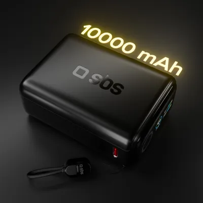 SBS - PowerBank 10000 mAh, AVS, PD 40 W, s USB-C káblom, čierna