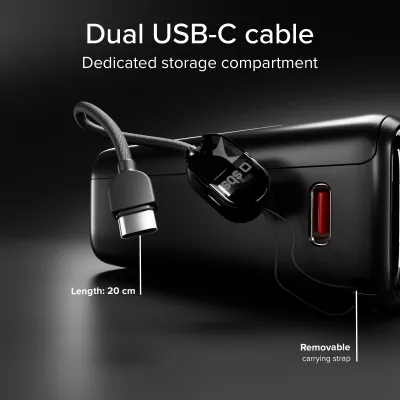 SBS - PowerBank 10000 mAh, AVS, PD 40 W, s USB-C káblom, čierna