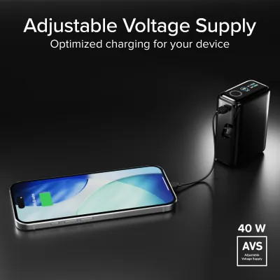 SBS - PowerBank 10000 mAh, AVS, PD 40 W, s USB-C káblom, čierna