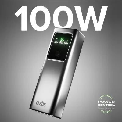 SBS - LCD PowerBank 20000 mAh, 100 W, PD, šedá