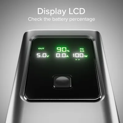SBS - LCD PowerBank 20000 mAh, 100 W, PD, šedá