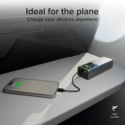 SBS - LCD PowerBank 20000 mAh, 100 W, PD, šedá