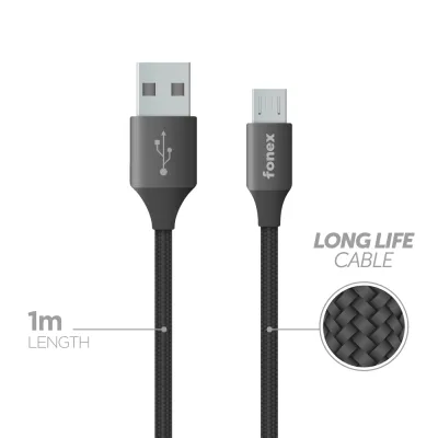 Fonex - Kábel USB-A/Micro USB, 12 W, Speed Charge, 1 m, čierna