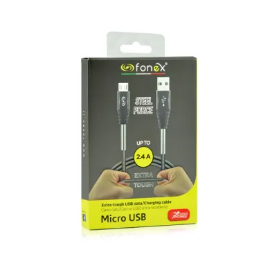 Fonex - Kábel Steel Force USB-A/Micro USB, 2.4 A, 12 W, 1m, sivá