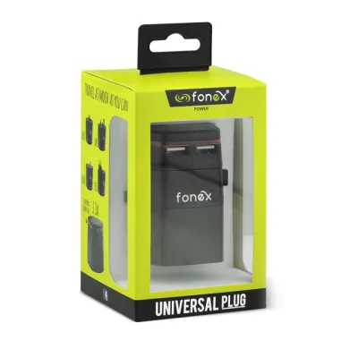 Fonex - Unizverzálny cestovný adaptér pre EU/USA/AUS/UK, čierna