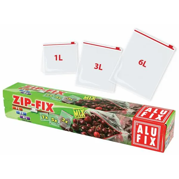 Alufix - Univerzálne vrecká ZIP-FIX so zipsovým uzáverom, 7 x 1l , 5 x 3l , 3 x 6l