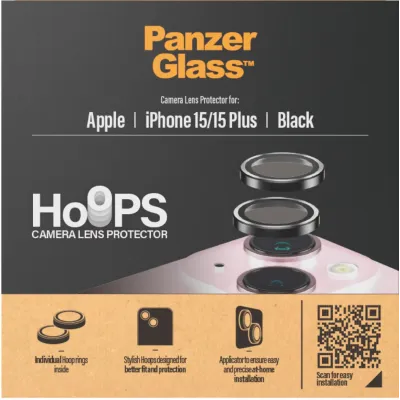 PanzerGlass - Ochranný kryt objektívu Hoops pre iPhone 15/15 Plus, čierna