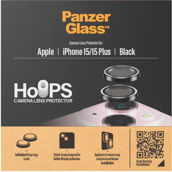 PanzerGlass - Ochranný kryt objektívu Hoops pre iPhone 15/15 Plus, čierna