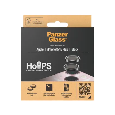 PanzerGlass - Ochranný kryt objektívu Hoops pre iPhone 15/15 Plus, čierna