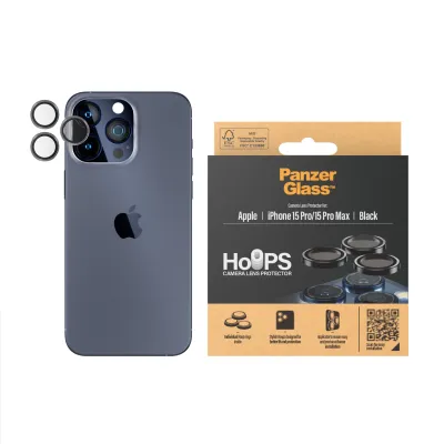 PanzerGlass - Ochranný kryt objektívu fotoaparátu Hoops pre iPhone 15 Pro/15 Pro Max, čierna