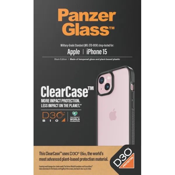 PanzerGlass - Puzdro ClearCase D3O pre iPhone 15, čierna