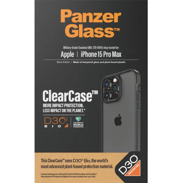 PanzerGlass - Puzdro ClearCase D3O pre iPhone 15 Pro Max, čierna