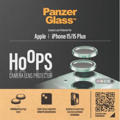 PanzerGlass - Ochranný kryt objektívu Hoops pre iPhone 15/15 Plus, zelená