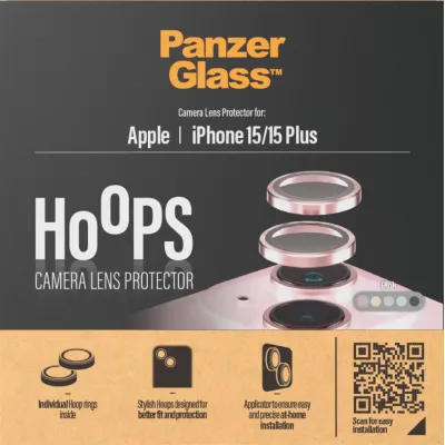 PanzerGlass - Ochranný kryt objektívu Hoops pre iPhone 15/15 Plus, ružová