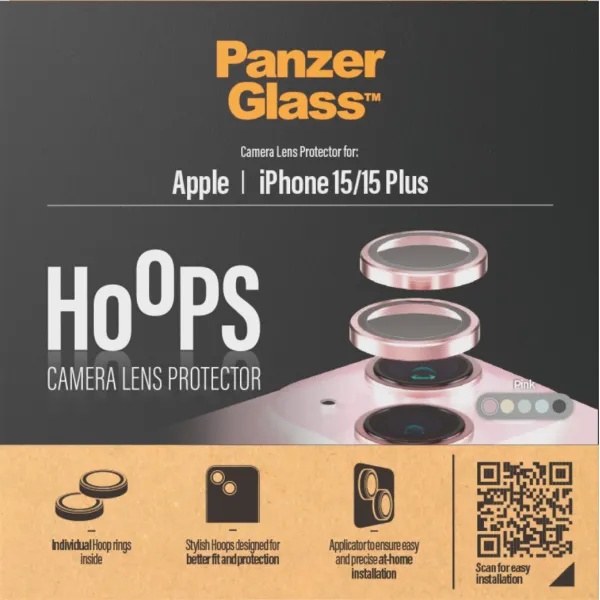 PanzerGlass - Ochranný kryt objektívu Hoops pre iPhone 15/15 Plus, ružová