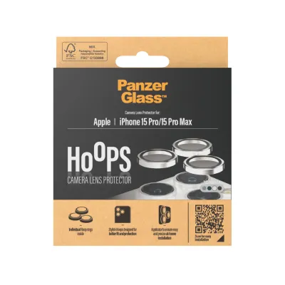 PanzerGlass - Ochranný kryt objektívu Hoops pre iPhone 15 Pro/15 Pro Max, white metal
