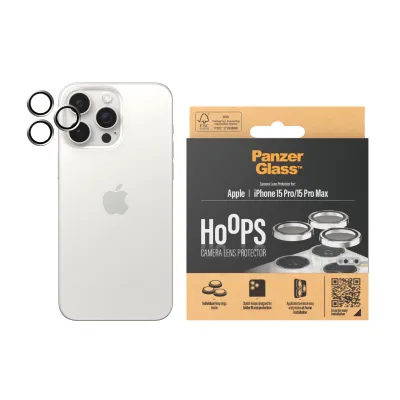 PanzerGlass - Ochranný kryt objektívu Hoops pre iPhone 15 Pro/15 Pro Max, white metal