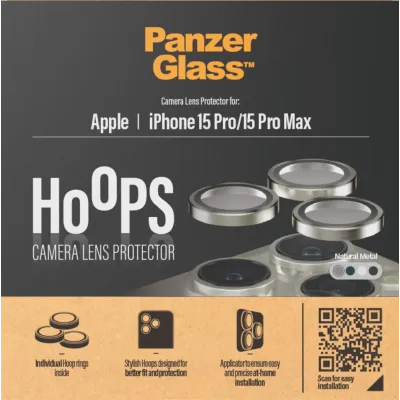 PanzerGlass - Ochranný kryt objektívu Hoops pre iPhone 15 Pro/15 Pro Max, natural metal