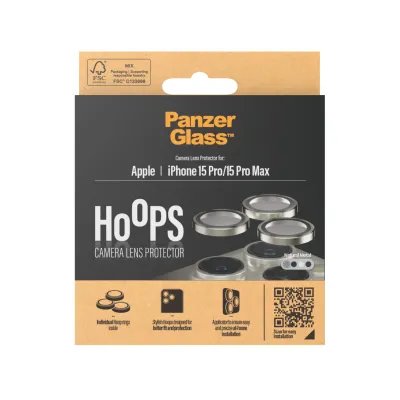 PanzerGlass - Ochranný kryt objektívu Hoops pre iPhone 15 Pro/15 Pro Max, natural metal