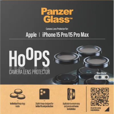 PanzerGlass - Ochranný kryt objektívu Hoops pre iPhone 15 Pro/15 Pro Max, blue metal