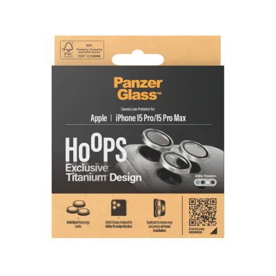 PanzerGlass - Ochranný kryt objektívu Hoops pre iPhone 15 Pro/15 Pro Max, white titanium