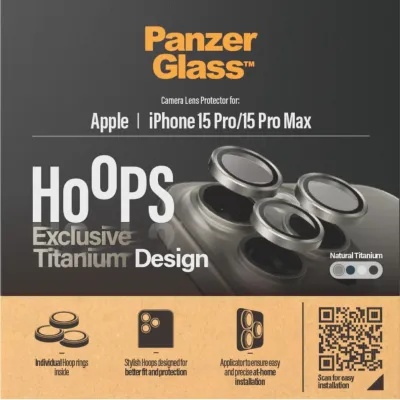 PanzerGlass - Ochranný kryt objektívu Hoops pre iPhone 15 Pro/15 Pro Max, natural titanium