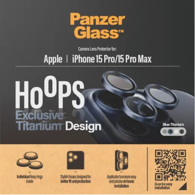 PanzerGlass - Ochranný kryt objektívu Hoops pre iPhone 15 Pro/15 Pro Max, blue titanium