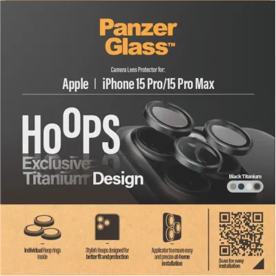 PanzerGlass - Ochranný kryt objektívu Hoops pre iPhone 15 Pro/15 Pro Max, black titanium