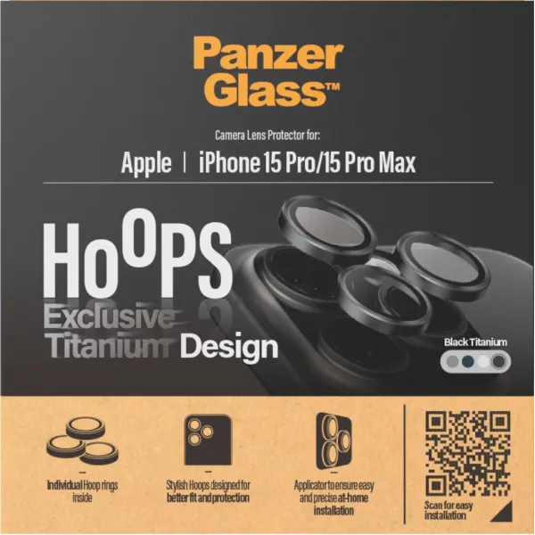 PanzerGlass - Ochranný kryt objektívu Hoops pre iPhone 15 Pro/15 Pro Max, black titanium