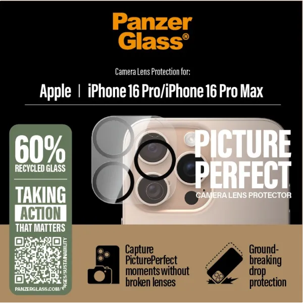 PanzerGlass - Ochranný kryt objektívu PicturePerfect pre iPhone 16 Pro/16 Pro Max, číra