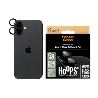 PanzerGlass - Ochranný kryt objektívu Hoops Ceramic pre iPhone 16/16 Plus, čierna