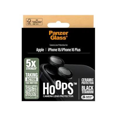 PanzerGlass - Ochranný kryt objektívu Hoops Ceramic pre iPhone 16/16 Plus, čierna