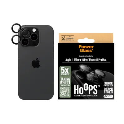 PanzerGlass - Ochranný kryt objektívu Hoops Ceramic pre iPhone 16 Pro/16 Pro Max, čierna