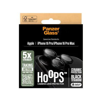 PanzerGlass - Ochranný kryt objektívu Hoops Ceramic pre iPhone 16 Pro/16 Pro Max, čierna