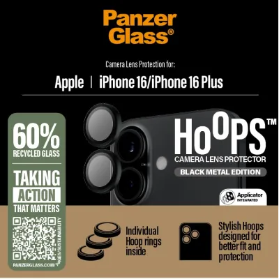 PanzerGlass - Ochranný kryt objektívu Hoops pre iPhone 16/16 Plus, čierna
