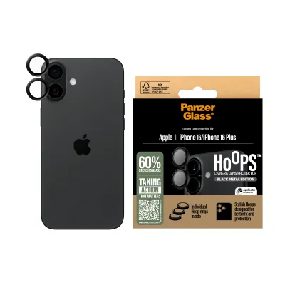 PanzerGlass - Ochranný kryt objektívu Hoops pre iPhone 16/16 Plus, čierna