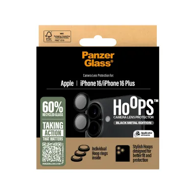 PanzerGlass - Ochranný kryt objektívu Hoops pre iPhone 16/16 Plus, čierna