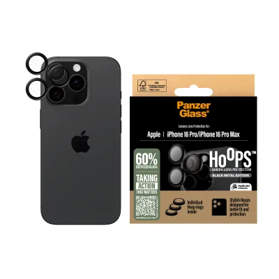 PanzerGlass - Ochranný kryt objektívu Hoops pre iPhone 16 Pro/16 Pro Max, čierna