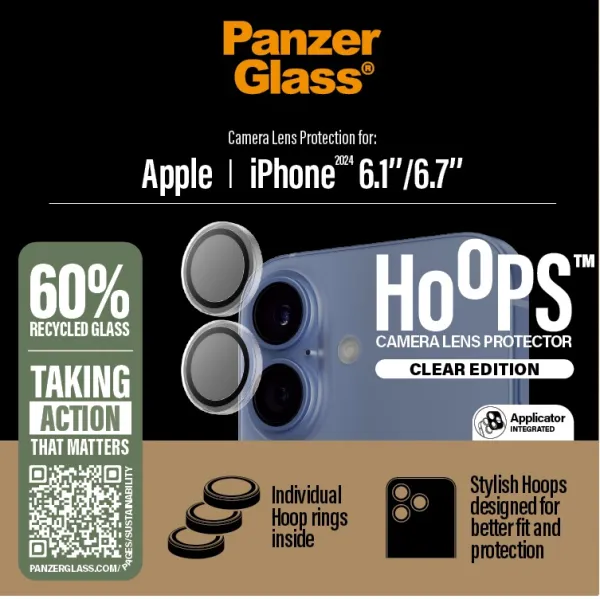 PanzerGlass - Ochranný kryt objektívu Hoops pre iPhone 16/16 Plus, číra
