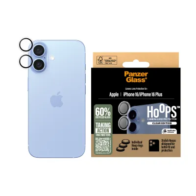PanzerGlass - Ochranný kryt objektívu Hoops pre iPhone 16/16 Plus, číra