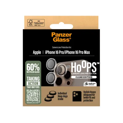 PanzerGlass - Ochranný kryt objektívu Hoops pre iPhone 16 Pro/16 Pro Max, číra