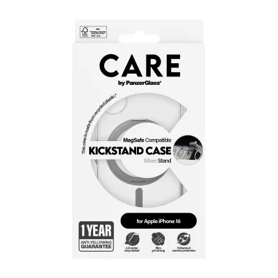 CARE - Puzdro Kickstand s MagSafe pre iPhone 16, strieborná