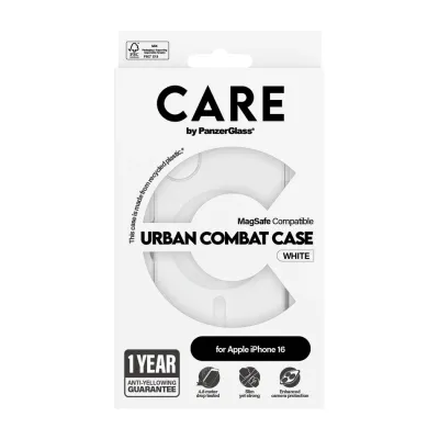 CARE - Puzdro Urban Combat s MagSafe pre iPhone 16, biela