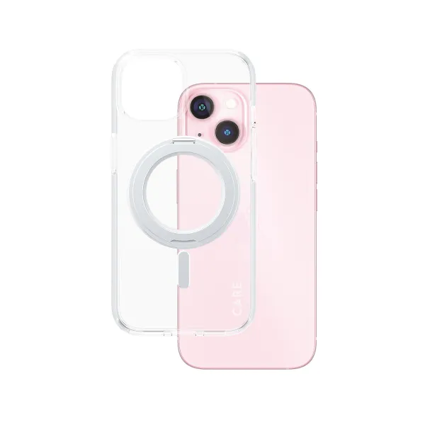 CARE - Puzdro Kickstand s MagSafe pre iPhone 15, strieborná