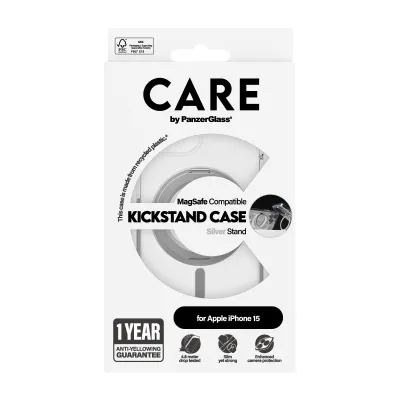 CARE - Puzdro Kickstand s MagSafe pre iPhone 15, strieborná