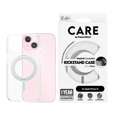 CARE - Puzdro Kickstand s MagSafe pre iPhone 15, strieborná