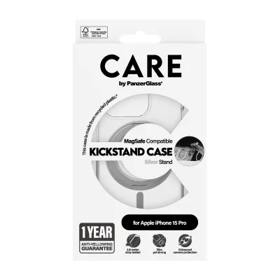 CARE - Puzdro Kickstand s MagSafe pre iPhone 15 Pro, strieborná